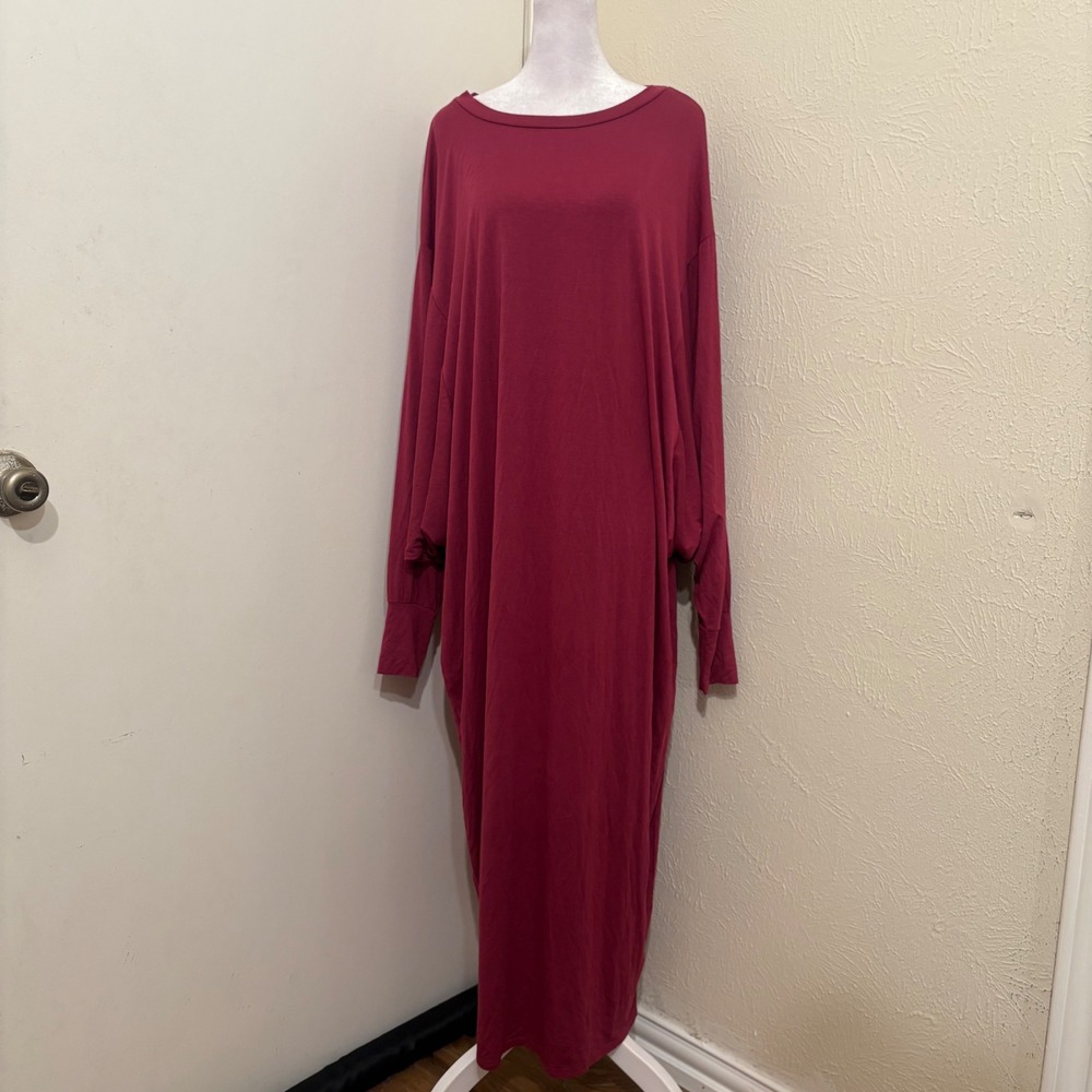 NWT Burgundy Batwing Dolman Long Sleeve Maxi Dress Cozy Cozy House Dress Boho S